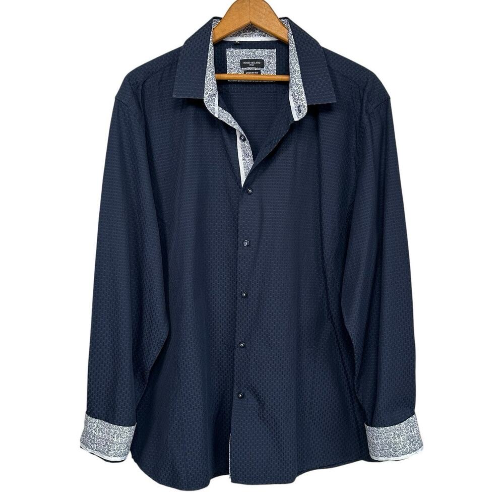 Rosso Milano Italy Men’s Navy Blue Modern Fit Long Sleeve Dress Shirt XL/17.5